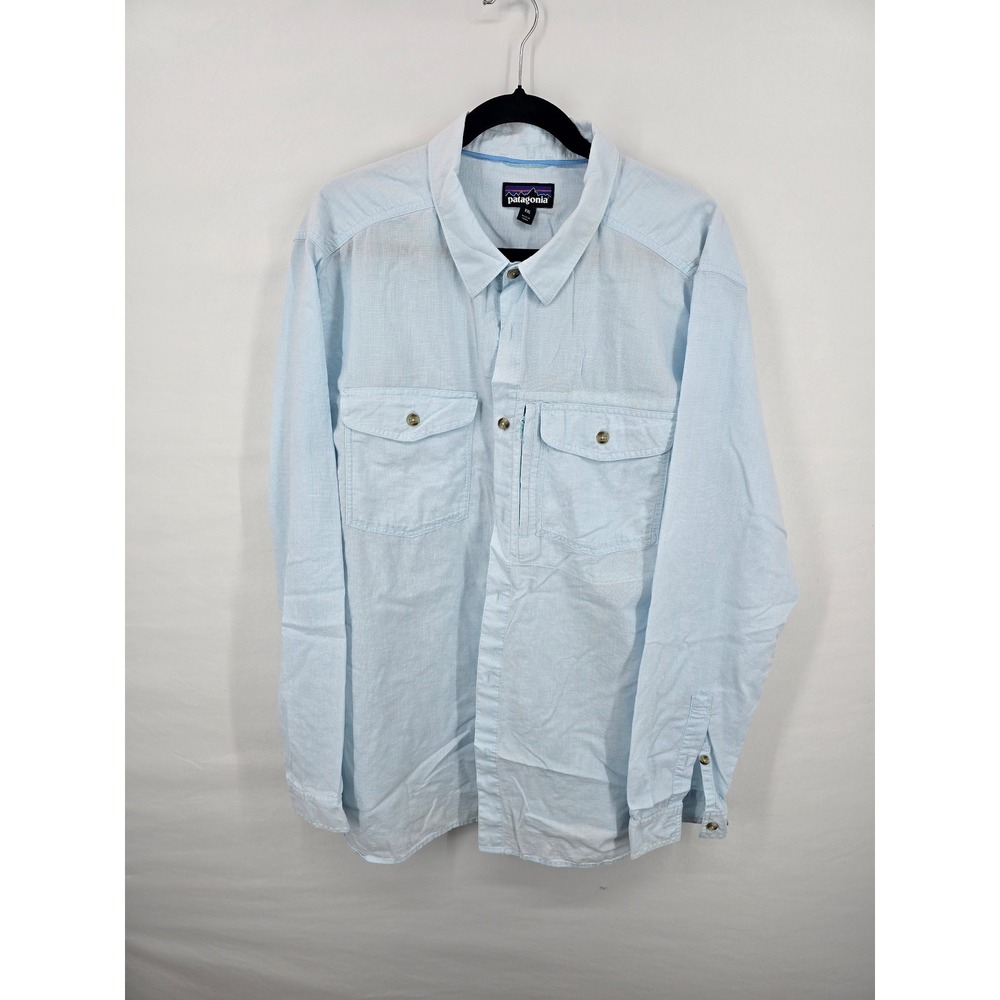 Patagonia Mens XXL Light Blue Long Sleeve Button Down Utility Shirt Relaxed Fit